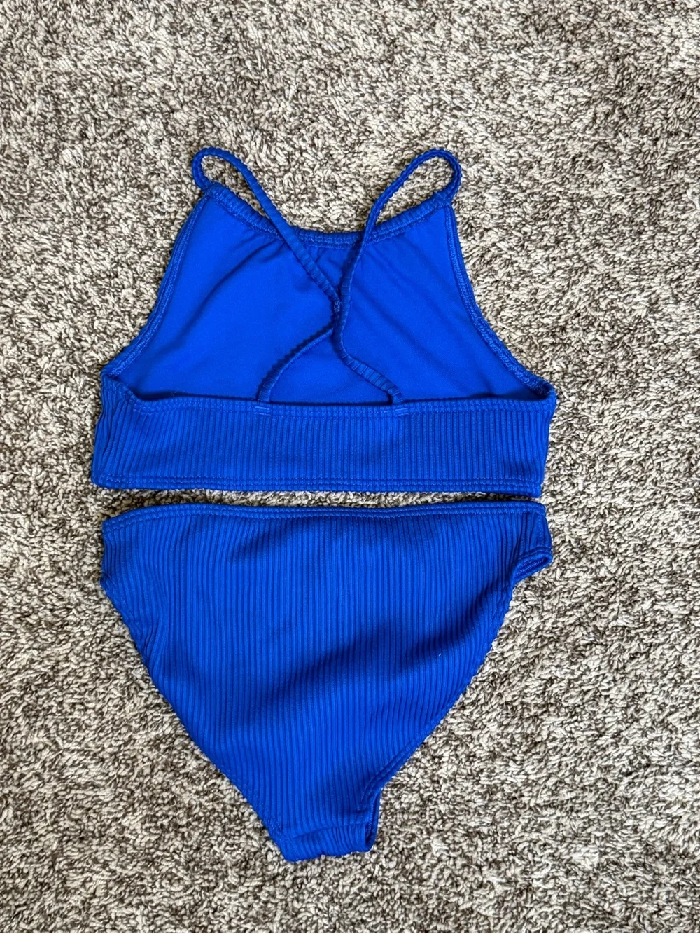 Abercrombie Kids Girls 7/8 Blue Ribbed Bikini Swimsuit 2 Piece A&F